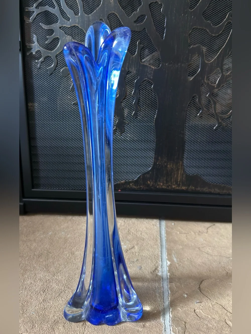 Vintage Mid-Century Modern Handblown Colbalt Blue Swung Finger Vase